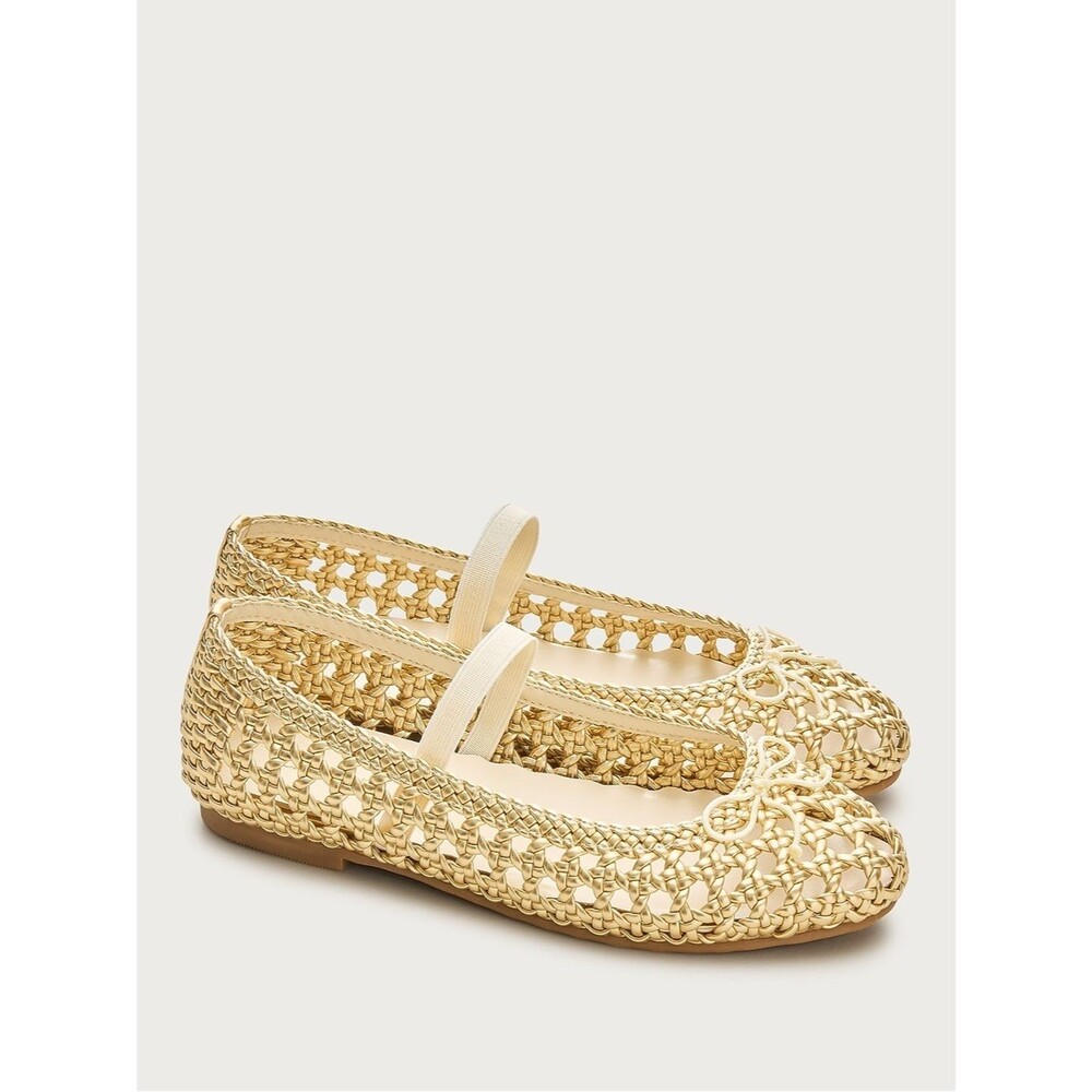 Crewcuts New Girls' Basketweave Ballet Flats Size 10 in Metallic Honey w/Strap